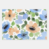 Bloemen over alles, peach, blauw, groene Waterverf Inpakpapier Vel (Voorkant)