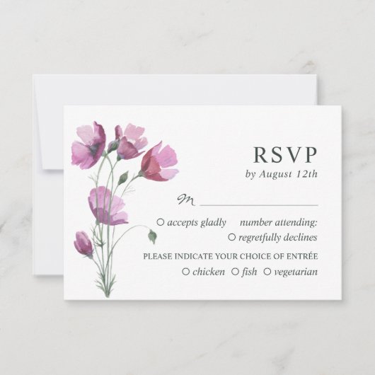 Bloemen paarse boeket. Rustiek eenvoudig huwelijk RSVP Kaartje (Voorkant)