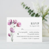 Bloemen paarse boeket. Rustiek eenvoudig huwelijk RSVP Kaartje (Staand voorkant)