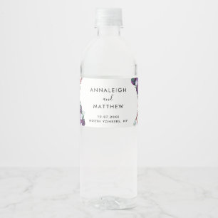 Bloemen Paarse Botanische Bruiloft Gasten Waterfles Etiket