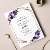 Bloemen Paarse Botanische Script Bruiloft Kaart