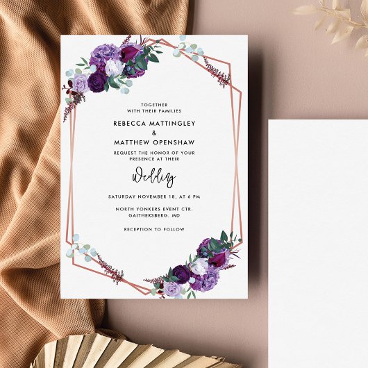 Bloemen Paarse Botanische Script Bruiloft Kaart