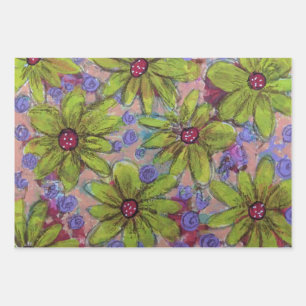 Bloemen Paarse en Groen Inpakpapier Vel