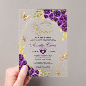 Bloemen Paarse gouden tiara vlinder mis quinceañer Acryl Uitnodigingen (Insitu (Draagbaar))