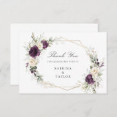 Bloemen Paarse groen bruiloft dank u kaart (Voorkant / Achterkant)
