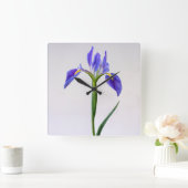 Bloemen | Paarse Iris-ventilator Vierkante Klok (Huis)