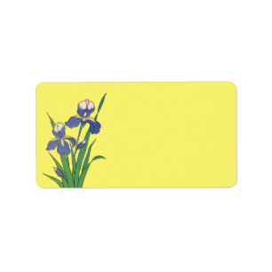  bloemen, Paarse lentestuin Iris bloemen Etiket