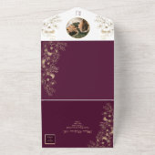 Bloemen Paarse Monogram Bruiloft All In One Uitnodiging (Buitenkant)