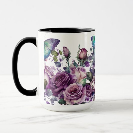 Bloemen Paarse Rozen en Vlinders Mok (Links)