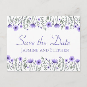Bloemen Paarse Save the Date Bruiloft Verloving Briefkaart