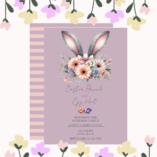Bloemen paasbrunch konijntje oren Paarse uitnodigi Kaart