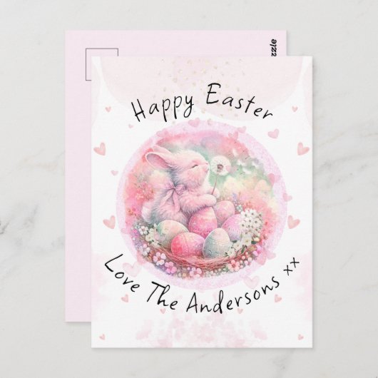  Bloemen Paashaas Easter Eggs Harten Briefkaart (Voorkant / Achterkant)