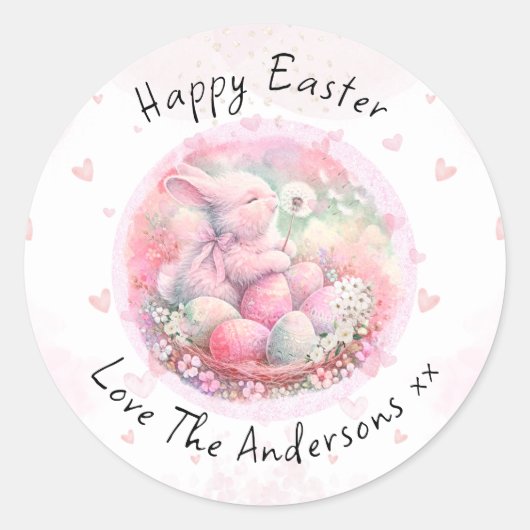  Bloemen Paashaas Easter Eggs Harten Ronde Sticker (Voorkant)