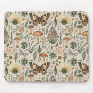 Bloemen paddenstoel en vlinder vintage patroon muismat