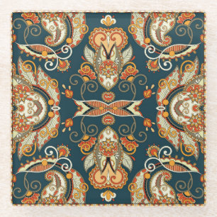 Bloemen Paisley Bandanna: Traditioneel Ornament Glazen Onderzetter