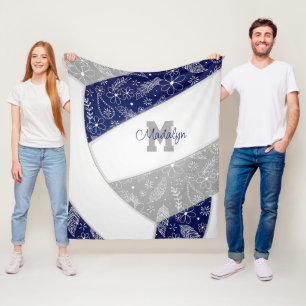 Bloemen Paisleys Patroon Marine Blauw Grijs Volley Fleece Deken