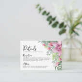 Bloemen Palm tropische bruiloft details Informatiekaartje (Staand voorkant)