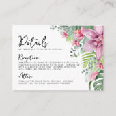 Bloemen Palm tropische bruiloft details Informatiekaartje (Voorkant)