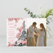 Bloemen Paris Eiffeltoren Save The Date Foto Kaart (Staand voorkant)