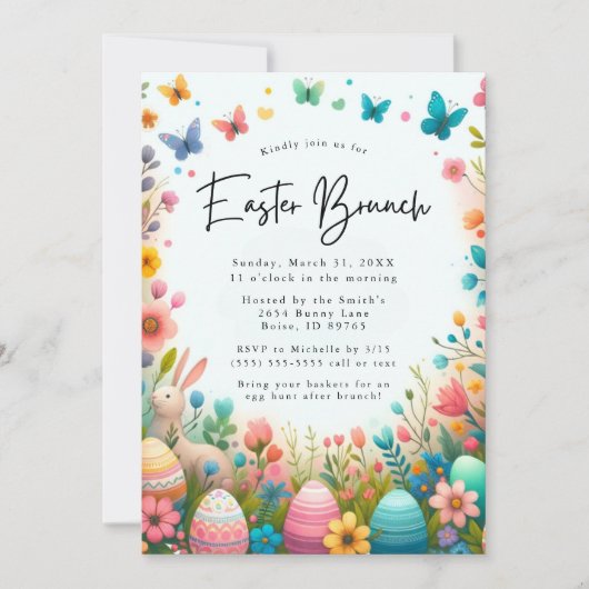 Bloemen Pasen Brunch en Ei Hunt Uitnodiging (Voorkant)