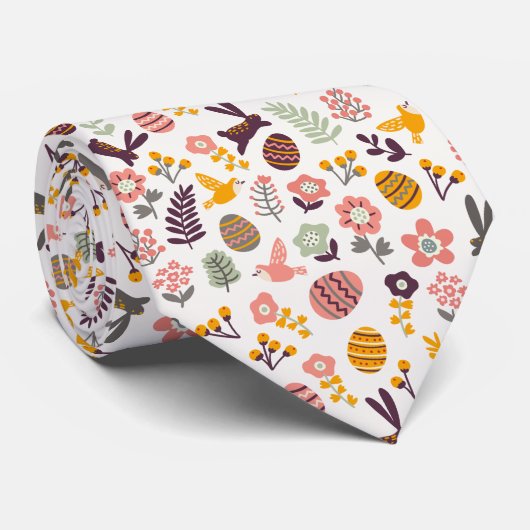 Bloemen Pasen Lente Patroon | stropdas (Opgerold)