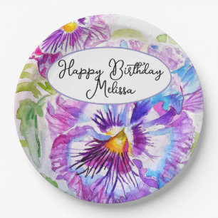 Bloemen Pastel Pansy Paarse Meisjes Verjaardag Papieren Bordje