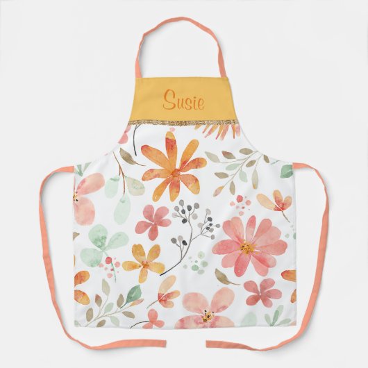 Bloemen pastel rust Sjabloon Schort (Voorkant)