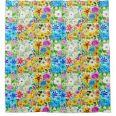 Bloemen Patchwork Art Waterverf Flowers Douchegordijn (Voorkant)