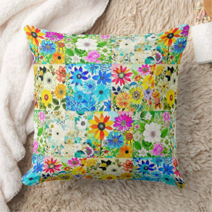 Bloemen Patchwork Art Waterverf Flowers Kussen