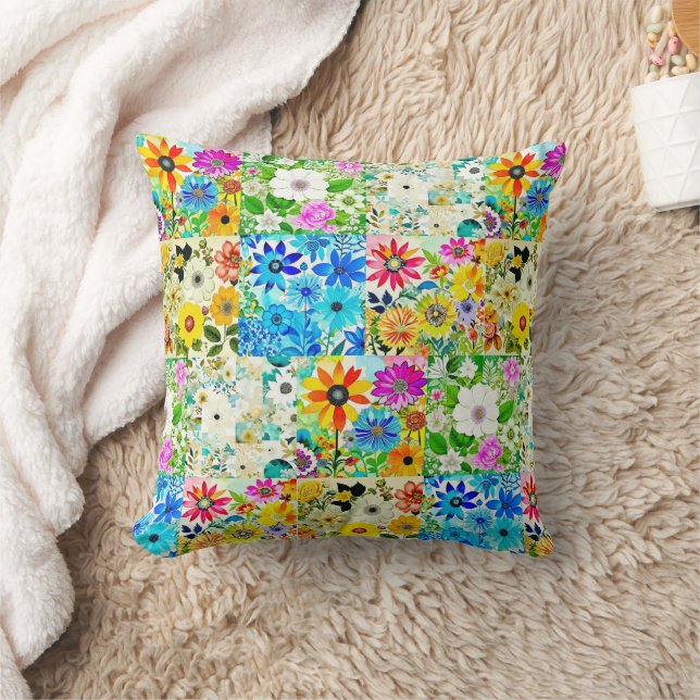 Bloemen Patchwork Art Waterverf Flowers Kussen (Deken)
