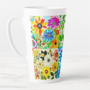 Bloemen Patchwork Art Waterverf Flowers Latte Mok