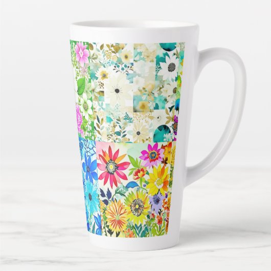 Bloemen Patchwork Art Waterverf Flowers Latte Mok (Rechts)