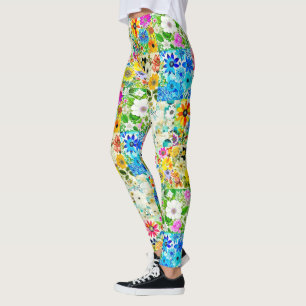 Bloemen Patchwork Art Waterverf Flowers Leggings