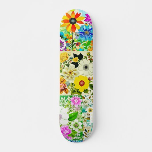 Bloemen Patchwork Art Waterverf Flowers Skateboard (Voorkant)