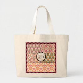 Bloemen Patchwork Checkerboard Grote Tote Bag