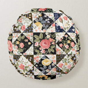 Bloemen Patchwork: Mix Rond Kussen