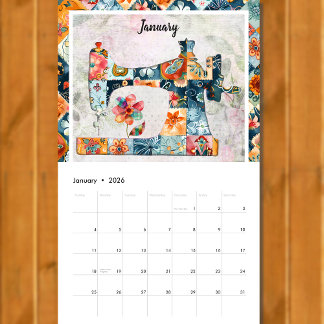 Bloemen Patchwork naaimachine wandkalender Kalender
