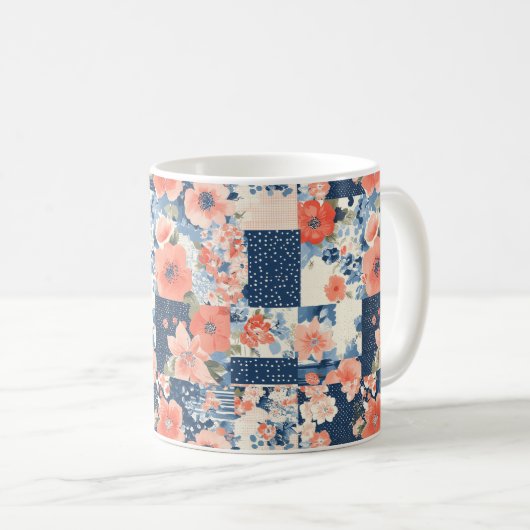 Bloemen Patchwork Patchwork Patroon (11) Koffiemok (Voorkant rechts)