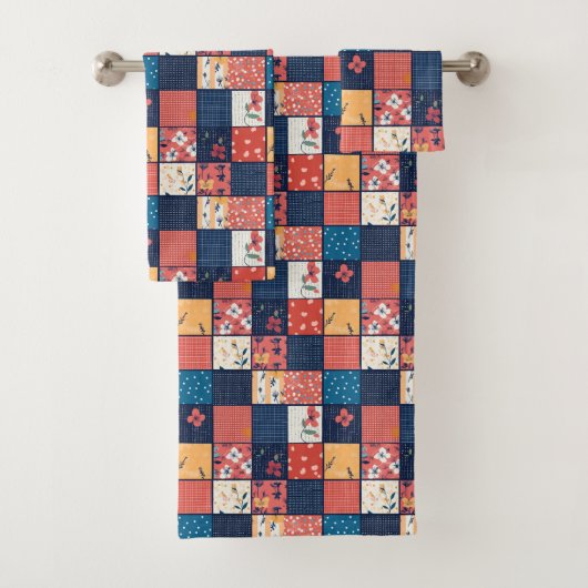 Bloemen Patchwork Patchwork Patroon (2) Bad Handdoek (Insitu)