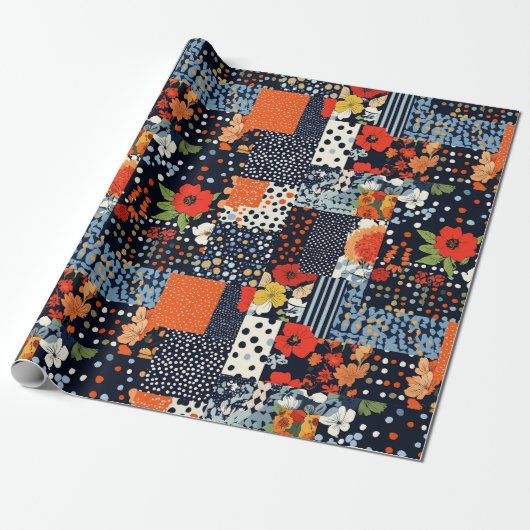 Bloemen Patchwork Patchwork Patroon (3) Cadeaupapier (Uitgerold)