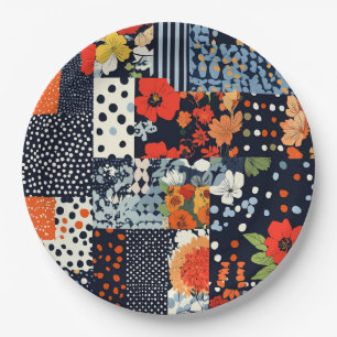 Bloemen Patchwork Patchwork Patroon (3) Papieren Bordje