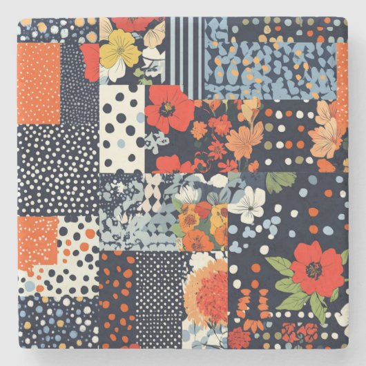 Bloemen Patchwork Patchwork Patroon (3) Stenen Onderzetter (Voorkant)