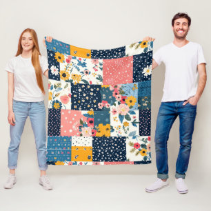 Bloemen Patchwork Patchwork Patroon (4) Fleece Deken