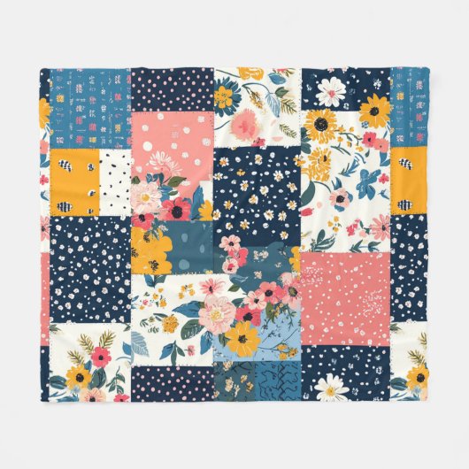  Bloemen Patchwork Patchwork Patroon (4) Fleece Deken (Voorkant (Horizontaal))