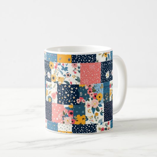 Bloemen Patchwork Patchwork Patroon (4) Koffiemok (Voorkant rechts)