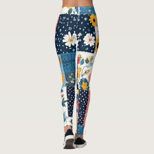  Bloemen Patchwork Patchwork Patroon (4) Leggings (Achterkant)