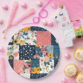  Bloemen Patchwork Patchwork Patroon (4) Papieren Bordje (Feest)