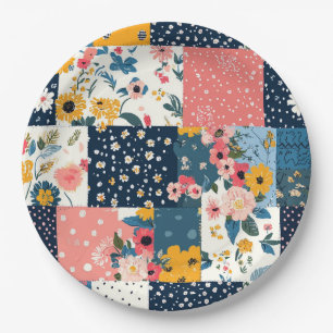 Bloemen Patchwork Patchwork Patroon (4) Papieren Bordje