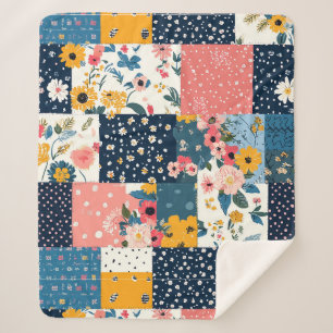 Bloemen Patchwork Patchwork Patroon (4) Sherpa Deken
