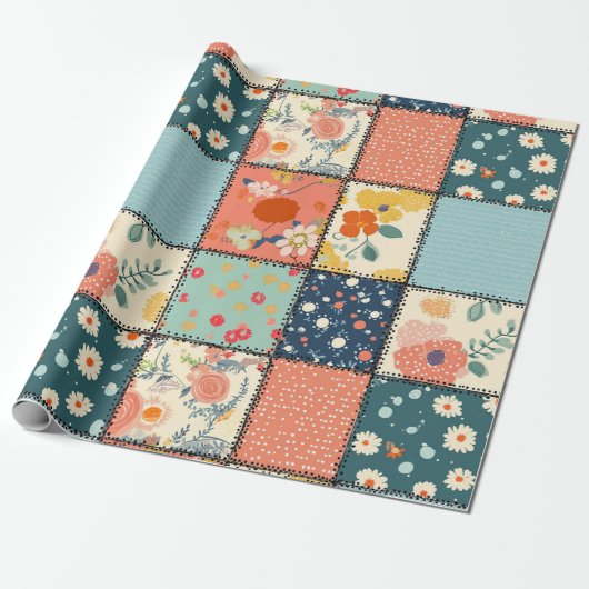  Bloemen Patchwork Patchwork Patroon (6) Cadeaupapier (Uitgerold)